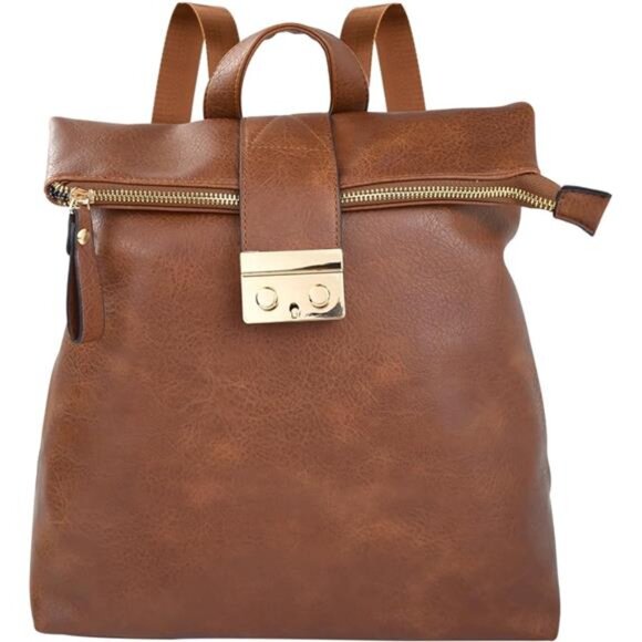 Vegan Leather Backpack, Travel Backpack Brown - Picture 1 of 5